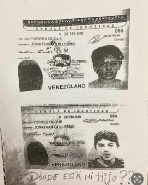 Milena Torres Instagram - SOLICITUD DE AYUDA URGENTE ‼️ 

Necesito Respuestas de las Autoridades Competentes sobre mi hijo Jonathan Guillermo Torres Duque. Venezolano, C.I:V-29.780.940 quien regresaba a vivir a su país  y fue detenido por la Guardia Nacional Bolivariana en la Alcabala de Peracal el 27 de Octubre del 2024 y hoy después de 143 días no he recibido información sobre su paradero y desconozco su estado de salud ya que mi hijo se encuentra totalmente incomunicado desde el momento de su detención, necesito que los Derechos Humanos de mi hijo sean respetados.

Misericordia con este caso, por favor. 

Roda Torres
 58 424-1913360
@nicolasmaduro @tarekwilliamsaabh