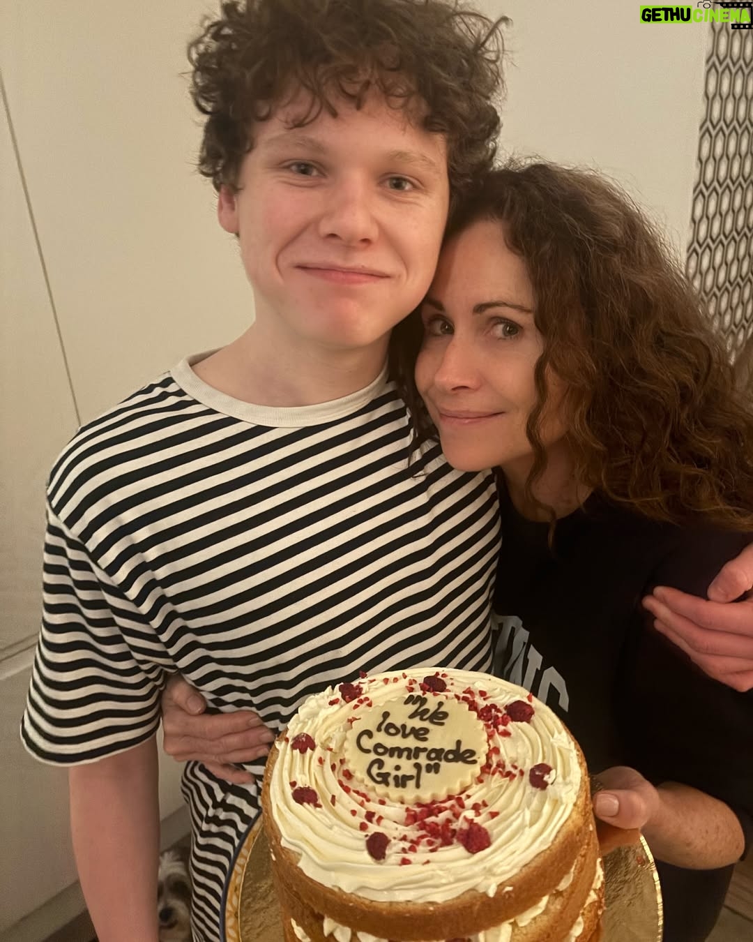 Minnie Driver - 21.5K Likes - To those that made me a mother ( Henry) and those that celebrate the fact that I am one ( Henry Addison) I salute you with all the L♥️O♥️V♥️E and even though I’m working today, Sunday ( 😱) you made yesterday the greatest day with cakes and flowers and cards and best of all : laying around with the dog, chatting. #mothersday #mother #love