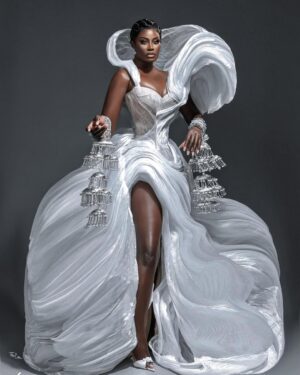 Nana Akua Addo Instagram - Symbol Of Art  in a @hacchic_couture for this year’s @emyafrica 
 

Style by @yartelgh 

Customized Chura @laljees_jewellery
