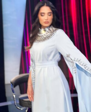 Omaima Jawad Al Shukrchi Instagram - Dress @mahtab_iq 
Makeup @makeupbyghaith 
Styled by @elimchantaf  @mbciraqtv 
#اربح_الملايين
