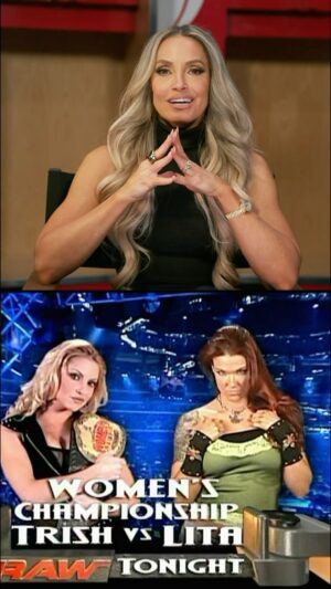 Patricia Stratigeas Instagram - Hear about @trishstratuscom’s and Lita’s history-making match on #WWERaw 👊

Watch the full episode of WWE Retrospective with Trish Stratus, now on WWE Vault’s YouTube channel!