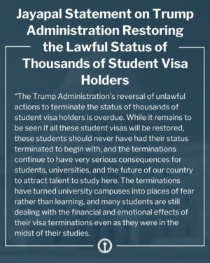 Pramila Jayapal Instagram - Trump’s termination of thousands of student visas was never about national security, it was about using immigration enforcement as a weapon to restrict due process, stifle political dissent, and attack legal immigration. 

Read my full statement here 👇🏾