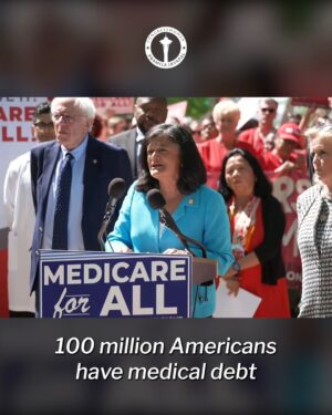 Pramila Jayapal Instagram - It is CRIMINAL that, in the richest country on Earth, 85 million Americans are uninsured or underinsured and 100 million struggle with medical debt.

And at the same time, private insurance companies bring in hundreds of billions in profits.

Enough is enough. We need Medicare for All.