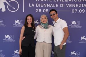 Rakeen Saad Instagram - More photos from @labiennale photocall .. I am so happy and proud to be here and to be representing my beloved egypt.  I feel very thankful for being part of this film working with all of our amazing cast and crew .. كتييييييير بحبكم 🥹😍♥️📽️✨🙏🏼

Photographed by @iamyoussefbo  @hamedz199 

Huge thanks to my amazing stylist @yasminekenawi for putting this together ♥️😍✨

Hair: @beautick_official 
Outfit: @nafsikaskourti
Jewelry: @oh.em.jay