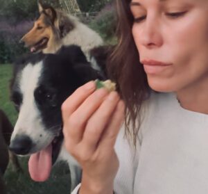 Rhona Mitra Instagram - Pineapple Guava puppy party🍈⚡️🍈

Used to call these dance pellets because they make your bootie wiggle they taste so good... 

 Gracias pequeñas bombas de genialidad
🍈✨🍈