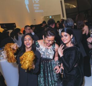 Santhy Balachandran Instagram - When @santhybee and I cheered like it’s our own victory when @shahanagoswami won best actress award at the @asianfilmawardsacademy 🤩 

Second pic clicked by fav @kyoko_dan_ 😘