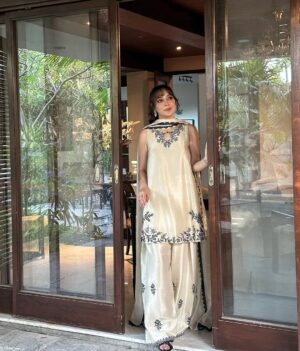 Shazia Naz Instagram - Farshi shalwar has more drama than my relatives on Eid 😂

Dressed in regal, traditional and just the right amount of ‘extra’  @ansabjahangirstudio 

Mua @sanabutt54 

.
.
.
.

#shazianazkhan #farshishalwar #eidulfitr2025 #eidglam #eidlook #easternwear #festivewear