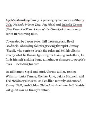 Sherry Cola Instagram - i dedicate this one to my therapist 🫡

so much gratitude for the entire @appletv #Shrinking team!