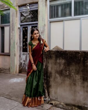 Smeha Manimegalai Instagram - ❤️

Half saree @ledarla_design_studio 
Jewel @jewellery_bypearl 
Pg @daviddanield11 

#smeha