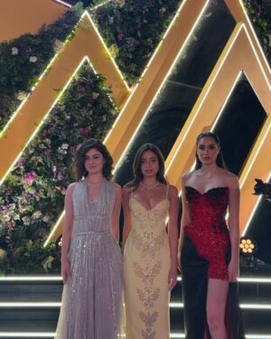 Tara Atalla Instagram - Beyond proud and honored to be part of such a special show. Thank you to our incredible fans for all your love and support. We love you lots, and couldn’t be here without you. 💛 

@joyawards @riyadhseason 

Dress: @georgeshobeika @jadhobeika 
Jewelry: @chopard 
Makeup: @diorbeauty @emmanuelle_diorpro