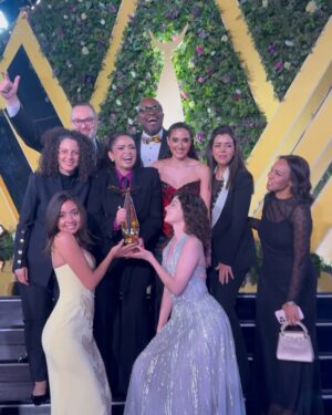 Tara Atalla Instagram - Beyond proud and honored to be part of such a special show. Thank you to our incredible fans for all your love and support. We love you lots, and couldn’t be here without you. 💛 

@joyawards @riyadhseason 

Dress: @georgeshobeika @jadhobeika 
Jewelry: @chopard 
Makeup: @diorbeauty @emmanuelle_diorpro