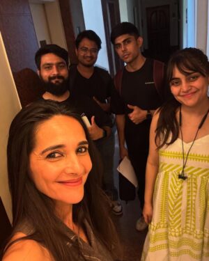 Tara Sharma Instagram - A fun and exciting day of 

shoot for our #thetarasharmashow @youtube channel link in bio and here is a little #bts …

1. A candid chat on #parenting #teens , the adventures and more, with as I often joke, the co producer of our kids and the show @roopaksaluja . We also spoke about #adolescense , the importance of #opencommunication and more. We are no experts and learning as we go along but as the show began as my diary as a new mum over about 15 years ago this feels like a natural chat to have on our channel & it’s one we constantly have at home. 

2. BTS of the general hustle & bustle 

3. Roopak on our barstool hot seat haaha seemed like an apt place to have this chat 

4. With fab @moneishagandhi and @geeveekaay founders of @letsbuddyup an #inclusive #accessible #social #connection #network for people without and with disabilities . A moving chat about their experiences parenting #neurodiverse #kids and the power of #friendships and more. 

5. #yogawithtara type #wellness #content tweaked for YT .. with a very special guest who sometimes joins in, our #doggie, Tia!

6. bts of the atmosphere 

7. A little selfie video 

8. A lil snippet 

9. Roopak Reflecting 

10. with a few from the super team

11. Watch this space! 

12. #yoga with our cheerful wallpaper 

All videos will be put on the channel soon. Do watch, subscribe, share and interact and we hope you like them and all the exciting stuff coming up on our platform to discuss topical issues in the #family space with a view to helping bring about #positivechange Hope it’s all a success touch wood😀❤️🧿. 

For those of you who’ve been following my journey, you may know that for a while I’ve been working on getting our big sponsors, big platform and big guests for #tss Season 6, doing all my little things in between. It struck me that the little things are big things too. Joy is often in the lil things. No more waiting! Back in action doing what I love. Creating meaningful content, inspiring conversations & more. Self produced. PS brands interested in authentic collabs feel free to DM. As a realist it has to earn too right!

Have a super day all! Watch this space for when the episodes are out!

#staysafe