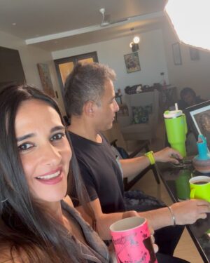 Tara Sharma Instagram - A fun and exciting day of 

shoot for our #thetarasharmashow @youtube channel link in bio and here is a little #bts …

1. A candid chat on #parenting #teens , the adventures and more, with as I often joke, the co producer of our kids and the show @roopaksaluja . We also spoke about #adolescense , the importance of #opencommunication and more. We are no experts and learning as we go along but as the show began as my diary as a new mum over about 15 years ago this feels like a natural chat to have on our channel & it’s one we constantly have at home. 

2. BTS of the general hustle & bustle 

3. Roopak on our barstool hot seat haaha seemed like an apt place to have this chat 

4. With fab @moneishagandhi and @geeveekaay founders of @letsbuddyup an #inclusive #accessible #social #connection #network for people without and with disabilities . A moving chat about their experiences parenting #neurodiverse #kids and the power of #friendships and more. 

5. #yogawithtara type #wellness #content tweaked for YT .. with a very special guest who sometimes joins in, our #doggie, Tia!

6. bts of the atmosphere 

7. A little selfie video 

8. A lil snippet 

9. Roopak Reflecting 

10. with a few from the super team

11. Watch this space! 

12. #yoga with our cheerful wallpaper 

All videos will be put on the channel soon. Do watch, subscribe, share and interact and we hope you like them and all the exciting stuff coming up on our platform to discuss topical issues in the #family space with a view to helping bring about #positivechange Hope it’s all a success touch wood😀❤️🧿. 

For those of you who’ve been following my journey, you may know that for a while I’ve been working on getting our big sponsors, big platform and big guests for #tss Season 6, doing all my little things in between. It struck me that the little things are big things too. Joy is often in the lil things. No more waiting! Back in action doing what I love. Creating meaningful content, inspiring conversations & more. Self produced. PS brands interested in authentic collabs feel free to DM. As a realist it has to earn too right!

Have a super day all! Watch this space for when the episodes are out!

#staysafe