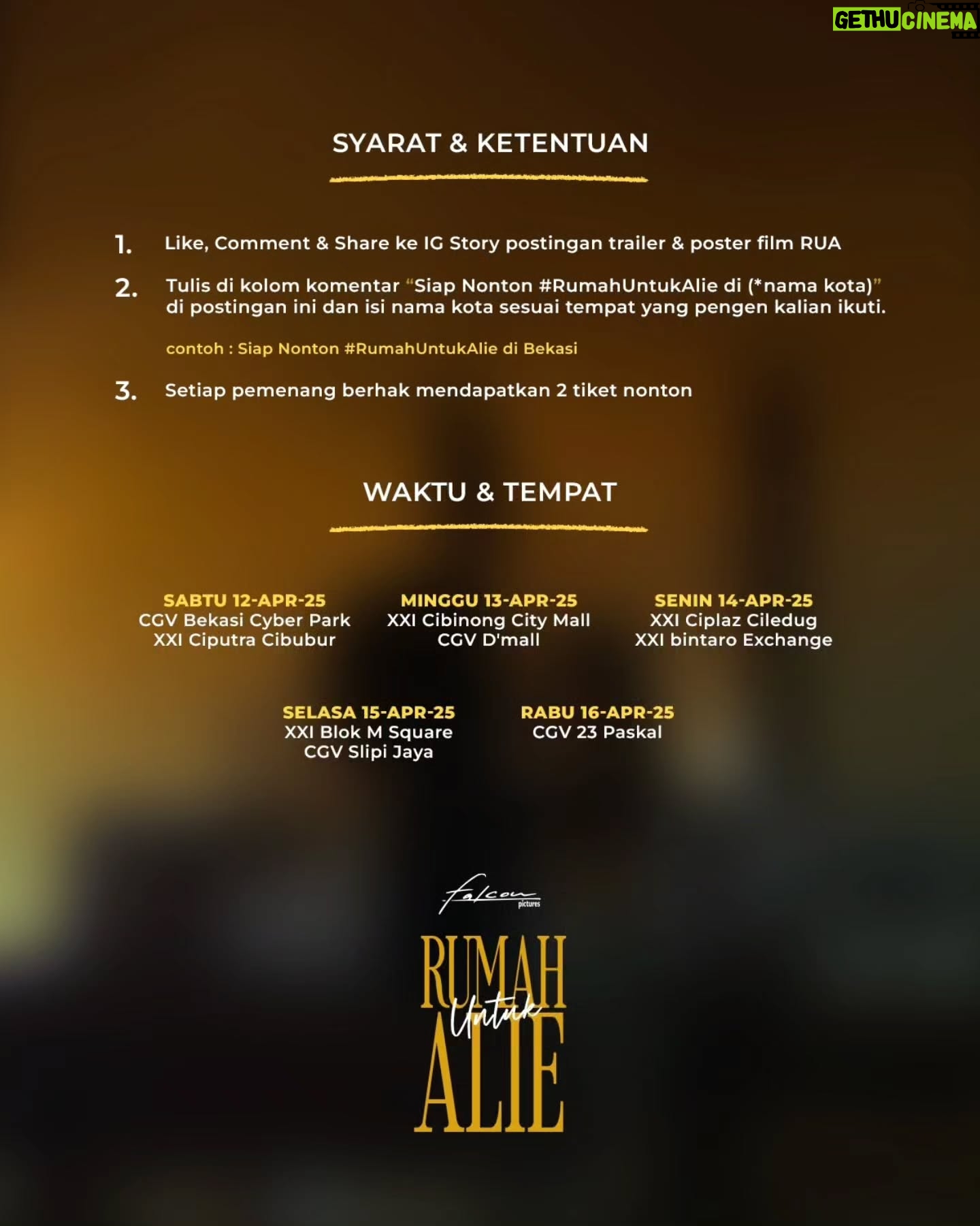 Tika Bravani - 6.9K Likes - Ayo ikutan Challenge nya dan menangkan tiket nonton film #RumahUntukAlie di Special Screening bersama para pemain! 🤗😊😍
Setiap pemenang bakalan dapat 2 tiket nonton, jadi bisa dateng bareng keluarga, kawan atau pasangan. 😊
Selengkapnya cek Syarat & Ketentuan ➡️➡️➡️
#RumahUntukAlie | 17 April di Bioskop
@anantya.kirana @rizkyhanggono @ditodarmawan__ @rafaltama @andryandidi @faris.fadjar @tikabravani @ullytriani @sabrinajwaulia @jonathanalvaro.s @alineefziah @alexandraa.vallerie @sheilakusnadi_ @hannymhrnii @herwinnovianto @er1ca @id.tekad @lenn.liu @alie.ishalaaa