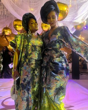 Toni Tones Instagram - Queening! ✨ 

Celebrated my dad’s birthday in style! 💙🎉

And one thing about me? My gele is ALWAYS going to gele, hunnay! 💁🏽‍♀️✨”

Obsessed with my fabulous Asoebi 😍 — this Japanese-inspired kimono dress made by the incredible @adeysoile 😍❤️🔥