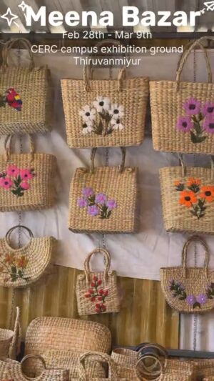 dimple udayakumar Instagram - Meena Bazar - Arts, crafts, Handloom and Lifestyle exhibition
Date: 28th February 2025 to 9th March 2025
Timings: 10.30 am - 8.30 pm
Venue: CERE Exhibition Ground, Kalakshetra Road, opp pamban swamy koil, Thiruvanmiyur, Chennai.
Entry Free & Parking Free!