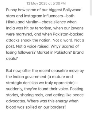 Aadita Jain Instagram - Real Fans values Honesty not hypocrisy 
Stand with Humanity & Nation 
Jai Hind Jai Bharat 🇮🇳🫡🙏

#india #proudtobeanindian🇮🇳❤️ #peace #raisevoice #humanity #nation