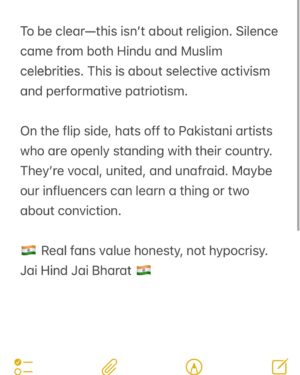Aadita Jain Instagram - Real Fans values Honesty not hypocrisy 
Stand with Humanity & Nation 
Jai Hind Jai Bharat 🇮🇳🫡🙏

#india #proudtobeanindian🇮🇳❤️ #peace #raisevoice #humanity #nation