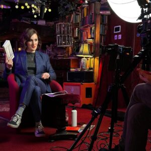 Abigail Thorn Instagram - Just wrapped on ANOTHER episode of Philosophy Tube. The whole crew did amazing today, and yesterday, these episodes are gonna be major!

More pics on my Patreon! https://www.patreon.com/posts/bts-pics-indians-128865735

HMU by @nickibugs 
Camerawork by @mannbrosmedia 
Suit by Nathalie May