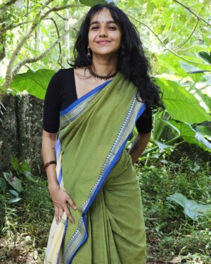 Anagha Ravi Instagram - simple onam in this beautiful saree from @yarn.culture 💚