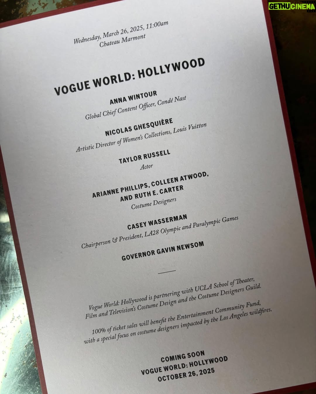 Arianne Phillips - 2K Likes - Exciting day in Los Angeles announcing VOGUE WORLD HOLLYWOOD 2025 š«
with esteemed costume design colleagues
āļø @therealruthecarter
āļø @colleenatwoodofficial
āļø @jacquielwest
missing from todays event
āļø @thesandypowell
āļø @catherinemartindesigns
āļø @milenacanonero.official
ššš
ā¬ļøspecial forces šš¼ miracle makers ā¬ļø
@lisaloveofficial
@alex_jordan_harrington
@guiducci
Thank you Anna Wintour @voguemagazine ā¦ā¦
100% of proceeds from tickets sales will go to @alifeinthearts with a special initiative benefitting members of the costume community affected by the 2025 Los Angeles wildfires.
Link in bio to read all about it ā¦..
ā¦ā¦.
#Repost @voguemagazine
ć»ć»ć»
#VogueWorld is ready for its close-up. Today, Vogueās Anna Wintour announced that the fourth annual global event will take place on October 26, 2025 at Hollywoodās Paramount Pictures Lotāthe oldest film studio in Los Angeles. āIt will set great film costumes next to brilliant fashion collections and will be a little bit like a fully operational day at a movie studio, but also an incredible tribute to the love affair between fashion and film,ā shared Wintour.
100% of ticket proceeds will go to the Entertainment Community Fund, with a focus on supporting costume community professionals impacted by the Los Angeles wildfire and weāll enlist the help of several renowned costume designers for its movie magicāincluding Arianne Phillips, Colleen Atwood,Ā Catherine Martin, and Ruth E. Carter. Tap the link in our bio for everything you need to know about Vogue World: Hollywood.