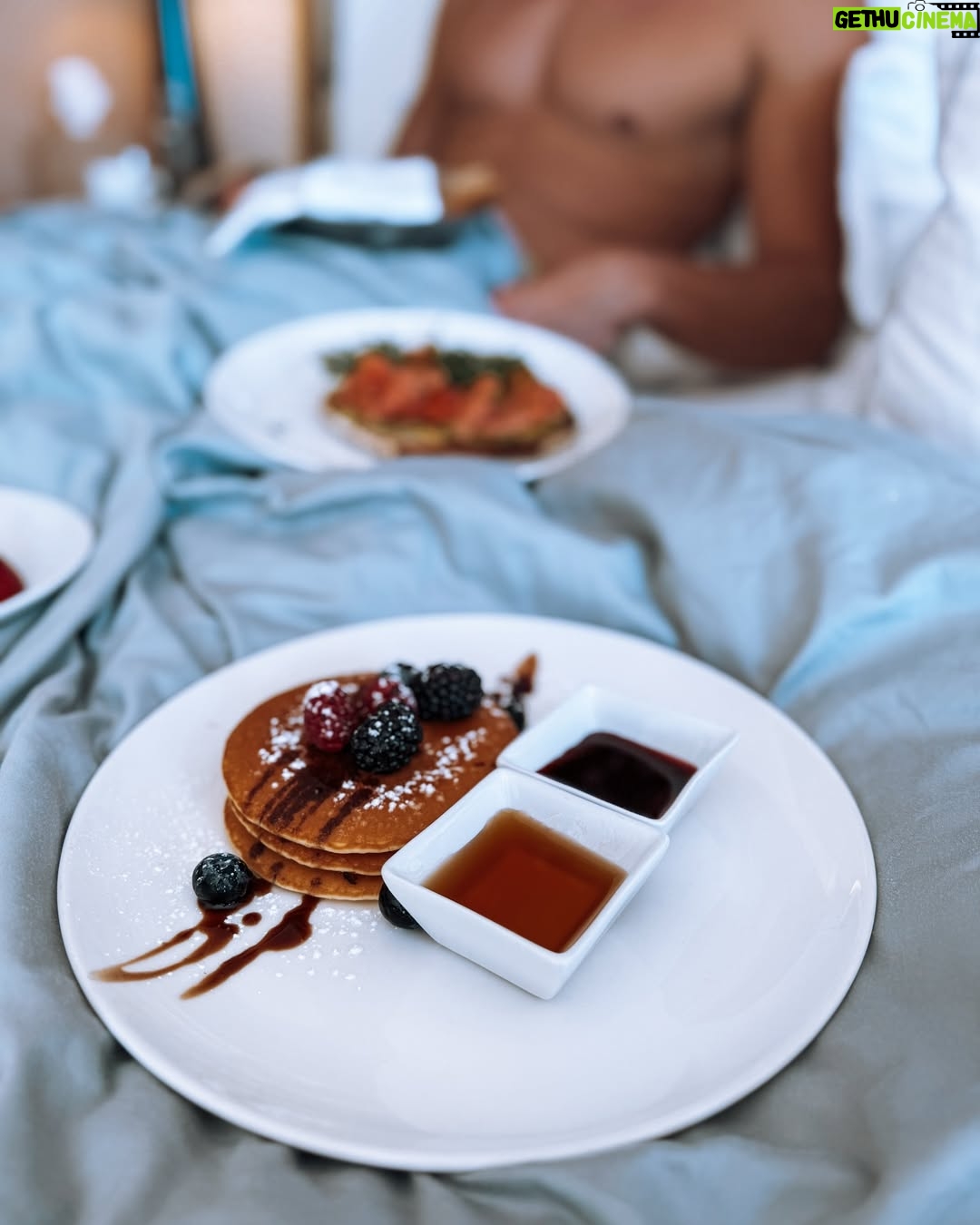 Athina Oikonomakou - 40.3K Likes - Slow mornings, cozy sheets, and breakfast in bed with my favorite person @brunocerella.30 ✨…pure bliss ☕🍳🥞🩷 #morningslikethis #Barcelona #Spain #WelcomeTheOne #thepreferredlife #wf #weekendgetaway