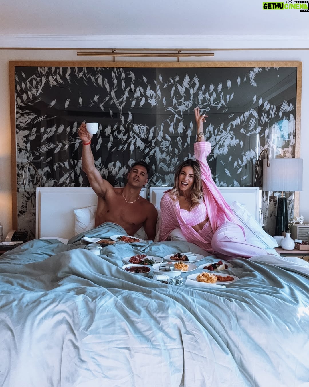 Athina Oikonomakou - 40.3K Likes - Slow mornings, cozy sheets, and breakfast in bed with my favorite person @brunocerella.30 ✨…pure bliss ☕🍳🥞🩷 #morningslikethis #Barcelona #Spain #WelcomeTheOne #thepreferredlife #wf #weekendgetaway