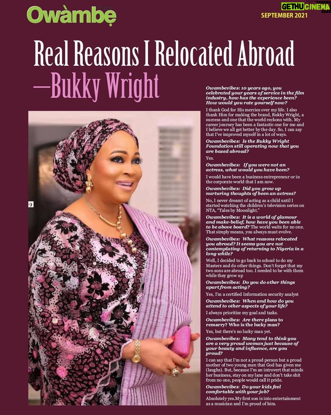 Bukky Wright - 8.2K Likes - 💄@g4_makeovers 📷 @g4_makeovers , Jewelries by @sexydeegold_jewelries glowing skin by @susanchanelbeauty #repost @owambe_vibes
・・・
Remember Bukky Wright?
The Nollywood wood actress who graced our screens back then?
Well, she's our cover personality for the September Digital Edition of the Owambevibes magazine
What's about @bukkywright ?
What made her tick then? What's making the 50-something-year-old actor more beautiful now?
Read on...
Read full article via link in bio
#owambevibesmagazine #owambevibes