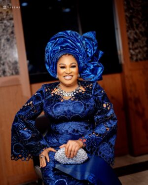 Bukky Wright Instagram - Omotara Johnson herself 🥰💙

Outfit - @maffa_couture 
Makeup - @oteniaramakeovers 
Gele - @abydouz_gele 
Jewelry - @zirconluxe_exclusive 

👉 How to order this outfit;

▪️ WhatsApp : 07061727153 
▪️Send an Instagram message 
▪️Store Address: 43, Oremeta street Ojodu, Lagos State. 
 
•⁣⁣⁣⁣⁣⁣⁣
#maffa_couture #maffacouture