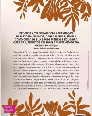 Carla Marins Instagram - De coração aberto, revelo como cuido da minha saúde mental e equilibro carreira, projetos pessoais e maternidade nesta matéria linda! Obrigada! ❤️‍🔥