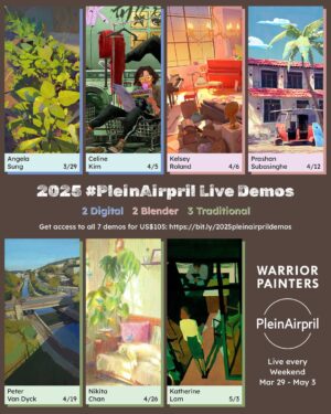 Celine DaHyeu Kim Instagram - Celine Kim (@celinekim218) is going live on Saturday, April 5, 2025, at 12pm Pacific Time for our 2nd session of the 2025 #PleinAirpril Live Demo series☺️

In this 2-hour session, Celine will showcase her digital painting workflow and share her valuable insights about creating art for animated features✨ The audience is encouraged to paint along and ask questions throughout. The session will be hosted by @angothemango 🤗

📢 Sign up for the 2025 PleinAirpril Live Demo series to join the session! Use code “NPNG2025” for 20% off now thru March 31.

🔗 Learn more & register: bit.ly/2025pleinairprildemos (link also in bio)

Are you planning to participate in the 2025 #PleinAirpril challenge? Join these live demos to get inspired! 🎨

#warriorpainters #warriorartcamp #livedemo #paintingdemo #paintwithus #NoPleinNoGain