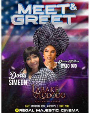 Doris Simeon Instagram - Meet & Greet Alert! 🎬

To my darling fans in Maryland,  and DC, come out tomorrow! Let's watch the movie of the season together! 🎥

Join me and my colleagues for the premiere of Labake Olododo: The Warrior Lord at Regal Cinema, Silver Spring, DC, tomorrow, May 10th, 2025!

Let's celebrate together! Come with friends! Can't wait to see you all! 🎬

Produced by @FesprisProduction & @Filmonestudios

Directed by @BiodunStephen

Executive Producers: @IyabOjoFespris, @Filmonestudios, @Abazee_Productions, & @AlabauUltimate

Distributed by @filmoneng