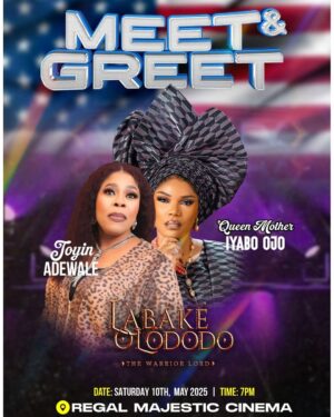 Doris Simeon Instagram - Meet & Greet Alert! 🎬

To my darling fans in Maryland,  and DC, come out tomorrow! Let's watch the movie of the season together! 🎥

Join me and my colleagues for the premiere of Labake Olododo: The Warrior Lord at Regal Cinema, Silver Spring, DC, tomorrow, May 10th, 2025!

Let's celebrate together! Come with friends! Can't wait to see you all! 🎬

Produced by @FesprisProduction & @Filmonestudios

Directed by @BiodunStephen

Executive Producers: @IyabOjoFespris, @Filmonestudios, @Abazee_Productions, & @AlabauUltimate

Distributed by @filmoneng