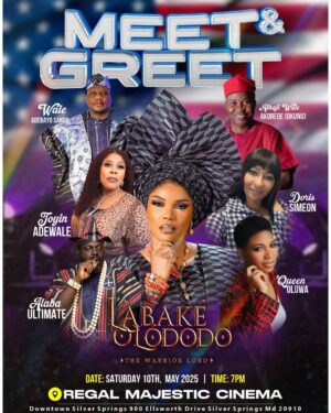 Doris Simeon Instagram - Meet & Greet Alert! 🎬

To my darling fans in Maryland,  and DC, come out tomorrow! Let's watch the movie of the season together! 🎥

Join me and my colleagues for the premiere of Labake Olododo: The Warrior Lord at Regal Cinema, Silver Spring, DC, tomorrow, May 10th, 2025!

Let's celebrate together! Come with friends! Can't wait to see you all! 🎬

Produced by @FesprisProduction & @Filmonestudios

Directed by @BiodunStephen

Executive Producers: @IyabOjoFespris, @Filmonestudios, @Abazee_Productions, & @AlabauUltimate

Distributed by @filmoneng