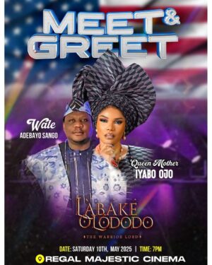 Doris Simeon Instagram - Meet & Greet Alert! 🎬

To my darling fans in Maryland,  and DC, come out tomorrow! Let's watch the movie of the season together! 🎥

Join me and my colleagues for the premiere of Labake Olododo: The Warrior Lord at Regal Cinema, Silver Spring, DC, tomorrow, May 10th, 2025!

Let's celebrate together! Come with friends! Can't wait to see you all! 🎬

Produced by @FesprisProduction & @Filmonestudios

Directed by @BiodunStephen

Executive Producers: @IyabOjoFespris, @Filmonestudios, @Abazee_Productions, & @AlabauUltimate

Distributed by @filmoneng