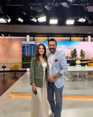 Elsa Zgheib Instagram - Thank you @skynewsarabia for having me 
I had a blast being your guest 
Thank you Ahmed , Jilnar , Hanady , Guy and all the team behind the show for this beautiful interview . 

Styled by @charleyhachem 
Dressed by @cosmo.glob 

#elsazgheib #skynewsarabia #morningshow #dubai #tvshow