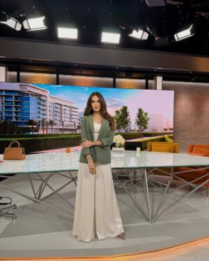 Elsa Zgheib Instagram - Thank you @skynewsarabia for having me 
I had a blast being your guest 
Thank you Ahmed , Jilnar , Hanady , Guy and all the team behind the show for this beautiful interview . 

Styled by @charleyhachem 
Dressed by @cosmo.glob 

#elsazgheib #skynewsarabia #morningshow #dubai #tvshow