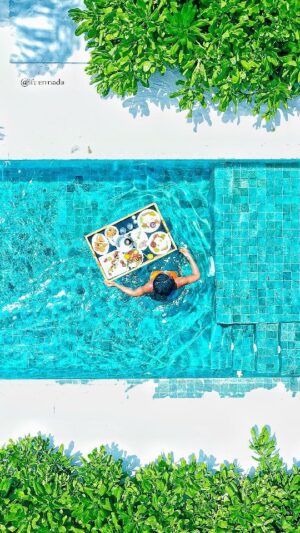 Ifu Ennada Instagram - Life is Sweeeeeeeet in #Maldives ‼️ 🤪🤣 A Drone Shot of my Floating Breakfast that shows my Beach Villa Island- the first Island I stayed in. 
___
Skin my @beautifuskin products 
___ 
Bikini @mood_by_asher
__
Music: Koroba by Tiwa Savage 
___
#VisitMaldives #maldives_ig