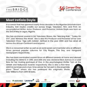 Ireti Doyle Instagram - Connect with Iretiola Doyle at the 2024 Career Day Conference! @iretidoyle 

Don’t misss out on this chance to be part of something big! Register now and join the movement of young innovators shaping the future.

Visit careerday.thebridgeleadership.org to register for FREE!

And yes, make sure to tell a friend! 

#TBLF #CDC2024 #jumponboard #registernow