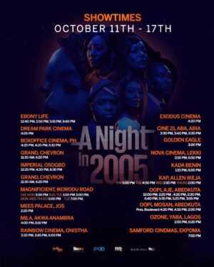 Ireti Doyle Instagram - It's good to be back on the big screen....
These are the viewing times for #ANightin2005. 
You'll enjoy this one!♥️
#ChroniclesOfAWorkingActor 
#NewProjectAlert 
#AfricasFinest 
#Abundance 
#Ease 
#Flow