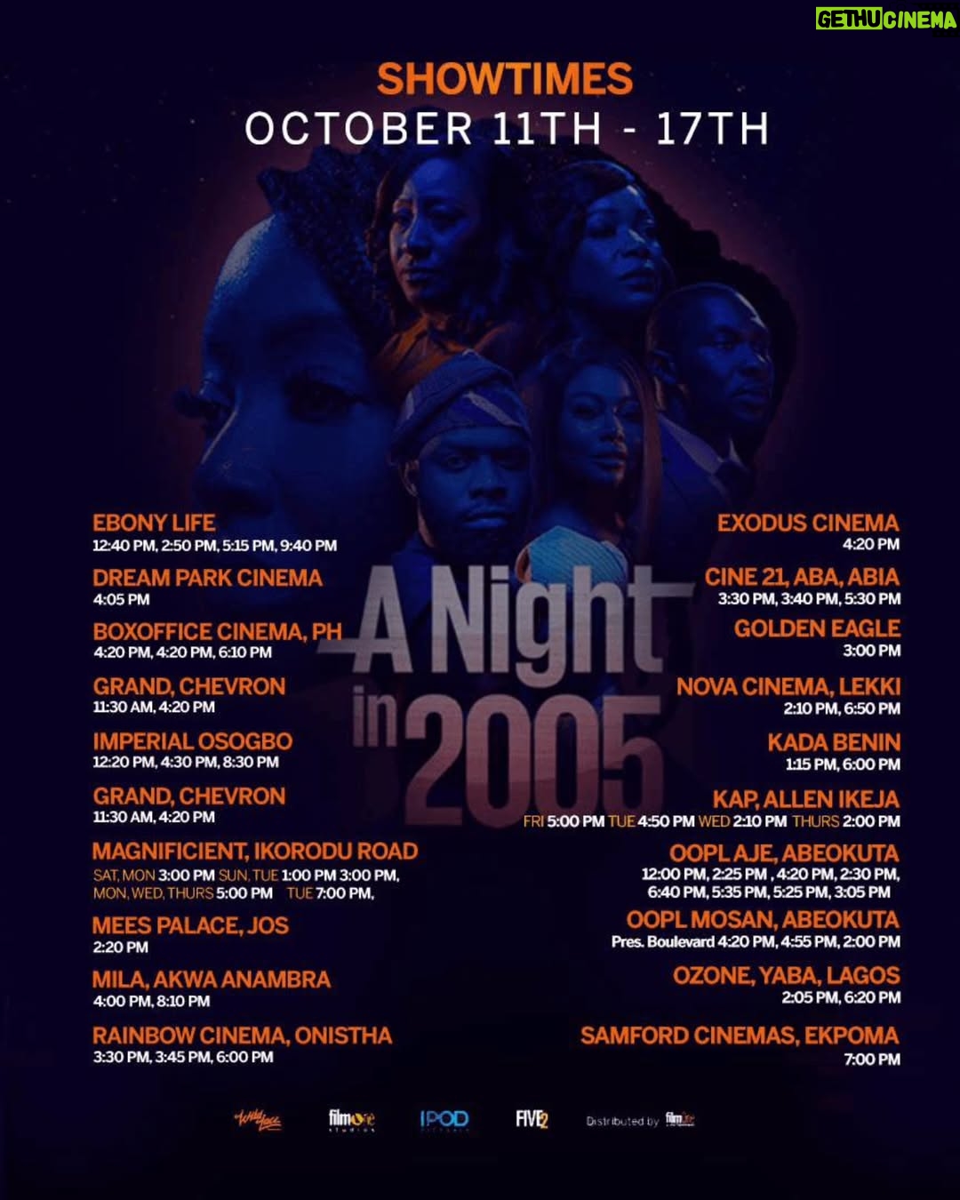 Ireti Doyle - 56 Likes - It's good to be back on the big screen....
These are the viewing times for #ANightin2005.
You'll enjoy this one!♥️
#ChroniclesOfAWorkingActor
#NewProjectAlert
#AfricasFinest
#Abundance
#Ease
#Flow