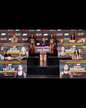 Jennifer Miranda Instagram - Así fue el primer encuentro entre Jennifer Miranda y Alycia Baumgardner en la presentación del próximo evento de MVP 🤩 

Nuestra embajadora disputará el Campeonato Mundial Unificado como combate co-estelar de la noche en la trilogía entre Katye Taylor vs Amanda Serrano en el Madison Square Garden el próximo 11 de Julio 🥊

Estamos contigo
#Andthenew ⚔️🖤