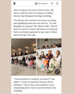 Jerrie Johnson Instagram - WE. ARE. IN. THE. NEW. YORK. TIMES. BISHHH!!
Thank you @sadibahasan for guiding us through our first Bridal Fashion Week in NYC and for telling our love story with such care and beauty for @nytimes.

And major gratitude to @justinalexander @kyhastudios @scorcesa and @eseazenabor for dressing us like the radiant queer royalty we are 🌹 and expanding our ideas of what “Wedding Attire” can be for us.

Catch us in the pages, in the gowns, in the divine feminine, and in love.

#BridalFashionWeek #NYTimes #QueerWeddings #LGBTQLove #EngagementMagic #WeddingOfTheCentury #LookingForSponsorships #FYP #NewYorkLove