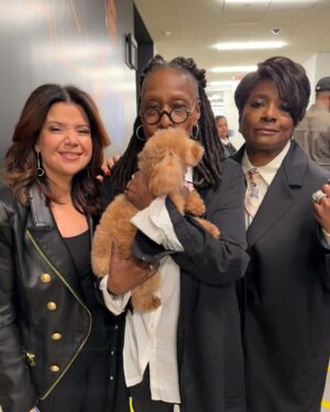 LaTanya Richardson Jackson Instagram - Thank you to the Gracious People of @theviewabc for welcoming me this morning on behalf of PURPOSE! 💙 🩵 

My Sweetie Pie @whoopigoldberg gifted me a batch of her special homemade “WhoopBee Honey”. You’ll get the sweet reference when you see @purposeonbroadway 😉🍯🐝

P.S. @ananavarrofl stopped by with my little friend Cha Cha 🐶