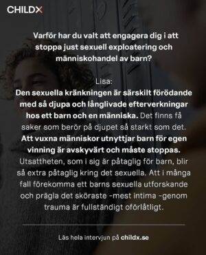 Lisa Nilsson Instagram - Nu är det officiellt. Jag blir en av de stolta ambassadörerna för @childxfoundation och kommer att hjälpa till att synliggöra frågan om sexuell exploatering av barn och arbetet med att motverka att barn utnyttjas. 

Repost ChildX:
Nu presenterar vi nästa ambassadör: 
Lisa Nilsson! ❤️ 

Hon är en av Sveriges mest folkkära röster – och en person som inte tvekar att tala om det svåra. Med ett livslångt engagemang för barns rättigheter, förankrat i både egna erfarenheter och möten med barn världen över, kliver Lisa Nilsson nu fram som ambassadör för ChildX.

– Den sexuella kränkningen är särskilt förödande med så djupa och långlivade efterverkningar hos ett barn och en människa. Att vuxna människor utnyttjar barn för egen vinning är avskyvärt och måste stoppas, säger Lisa.

Läs en längre intervju med Lisa på vår hemsida 📍 

Under våren och sommaren presenterar vi 25 ambassadörer som tillsammans bryter tystnaden och stärker kampen mot sexuell exploatering och människohandel av barn. Lisa är den andra vi lyfter – men fler modiga röster väntar.

Vill du vara med och göra skillnad? Bli månadsgivare och hjälp oss nå vårt mål på 250 månadsgivare under 2025 👉 childx.se

Tillsammans för att barns kroppar aldrig ska vara till salu 💛