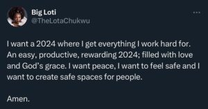 Lota Chukwu Instagram - My 2023 prayer worked so well, I had to do it again in 2024. ❤️