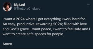 Lota Chukwu Instagram - It worked so well, I got a little greedy! 2024 was so life changing, and enlightening. 

This is definitely my favorite January prayer since I started. ❤️ looking forward to 2026. ☺️

Happy New Year, all. 💕