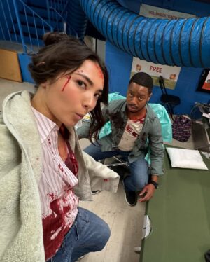 Maria Zhang Instagram - what a bloody fun little cameo this was!! go watch the rookie season 7 episodes 8 and 9 if you wanna see me (well, the lovely @taramacken) get shot in slow motion❤️‍🩹🙂‍↕️