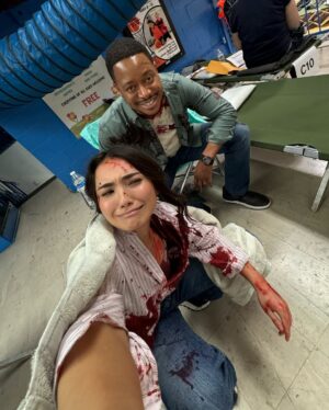Maria Zhang Instagram - what a bloody fun little cameo this was!! go watch the rookie season 7 episodes 8 and 9 if you wanna see me (well, the lovely @taramacken) get shot in slow motion❤️‍🩹🙂‍↕️