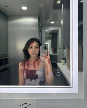 Maria Zhang Instagram - what a bloody fun little cameo this was!! go watch the rookie season 7 episodes 8 and 9 if you wanna see me (well, the lovely @taramacken) get shot in slow motion❤️‍🩹🙂‍↕️